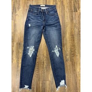 Madewell High Rise Skinny Jeans Distressed Raw Hem Dark Wash H0317 Womens 27